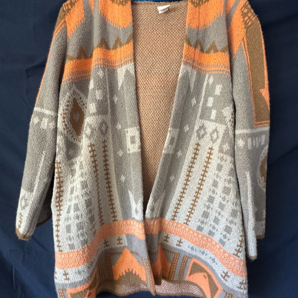 Cozy Gray & Orange Open-Front Women’s Cardigan Sweater